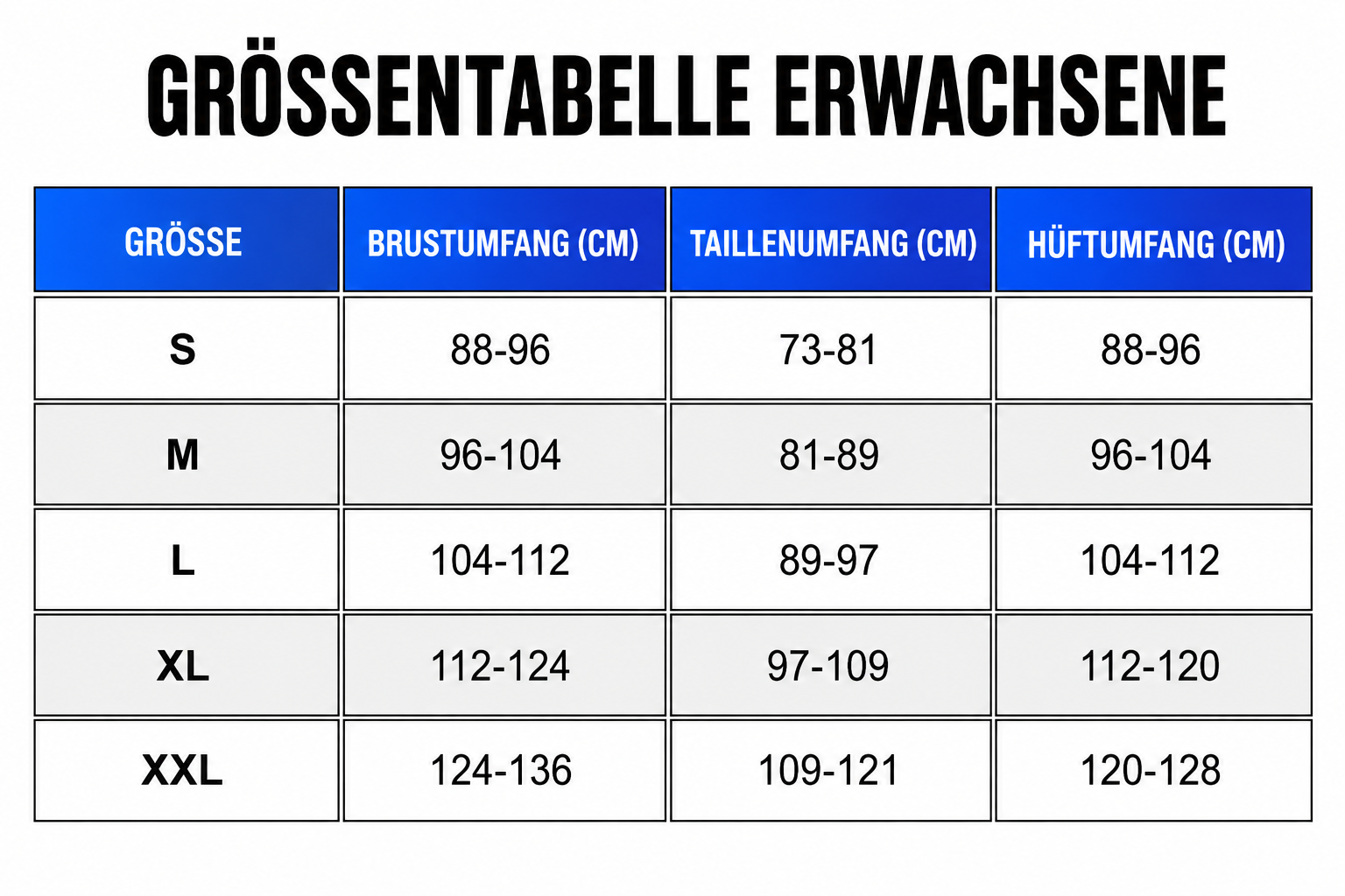 Größentabelle enfants